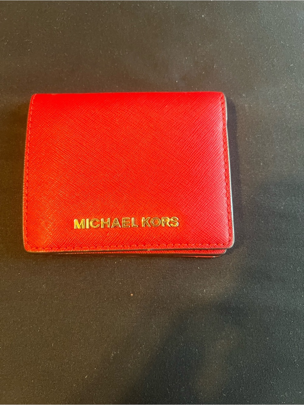 Michael Kors Red Saffiano Leather Card Holder with Gold Logo
